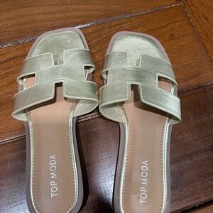 TOP Moda Metallic Gold Slide Sandals for Women